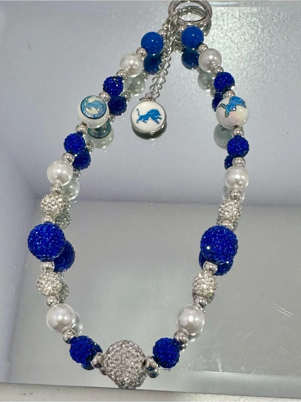 New Blue & Silver Beaded Detroit Lions Phone Chain